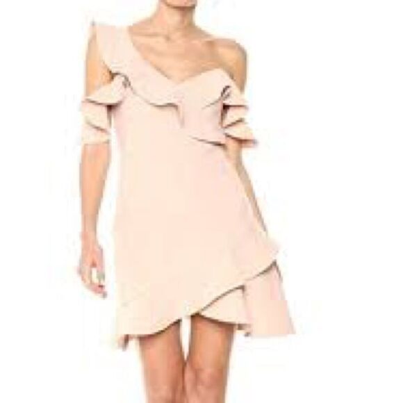 BCBGMAXAZRIA Womens Malik Sleeveless Asymmetrical Ruffle Mini Dress Bare Pink 12 - Picture 3 of 8